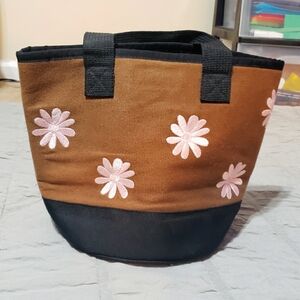 Henry. Brown Brown W/ Pink Flowers Mini Tote/ Bucket Bag